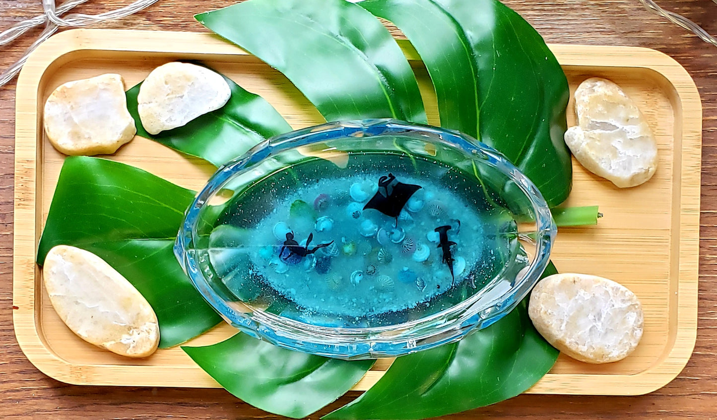 Glass resin ring dish/trinket jewelry dish/beach tray