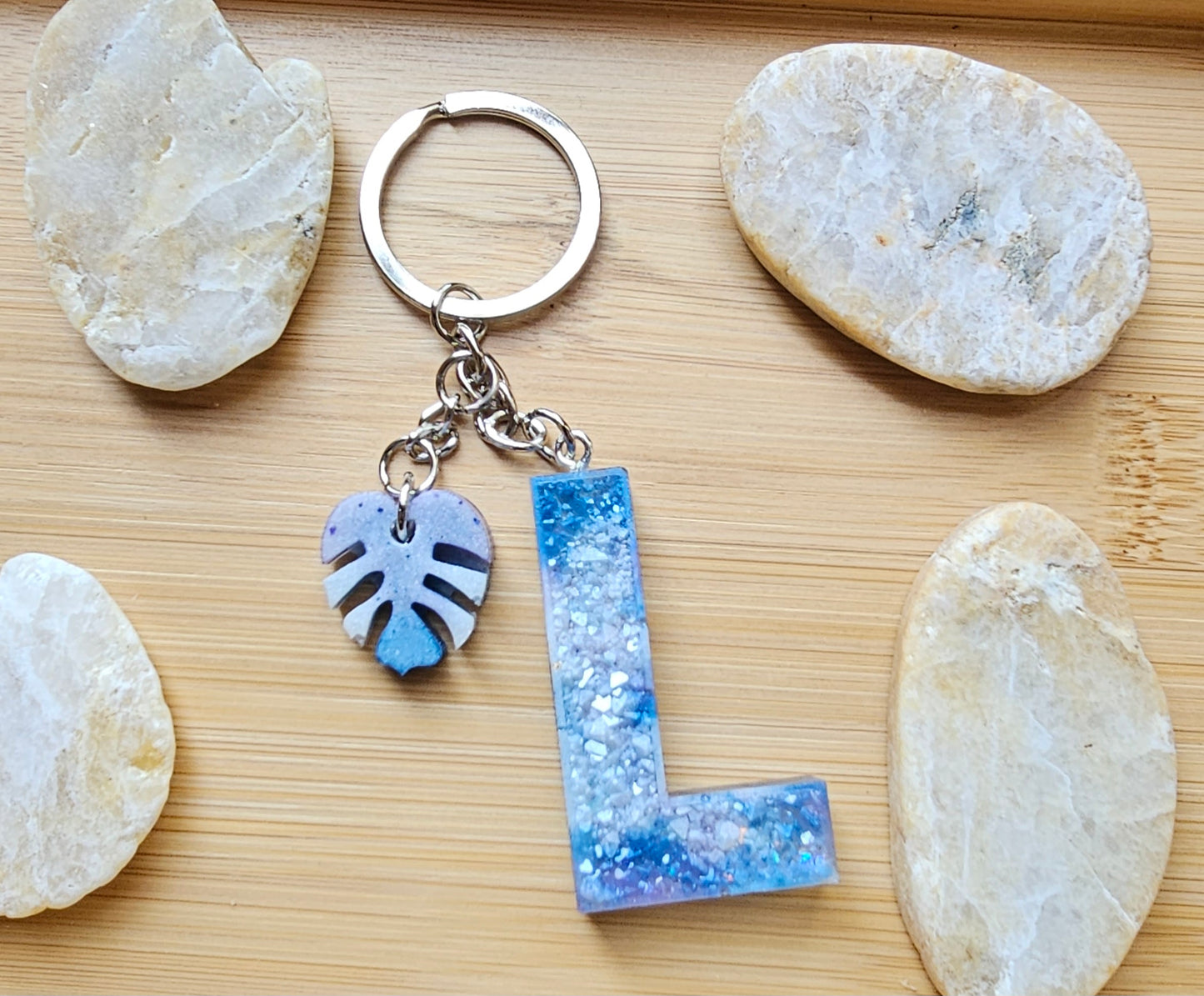 Druzy keychain Letter/ crystal letter keychain/ resin Keychain