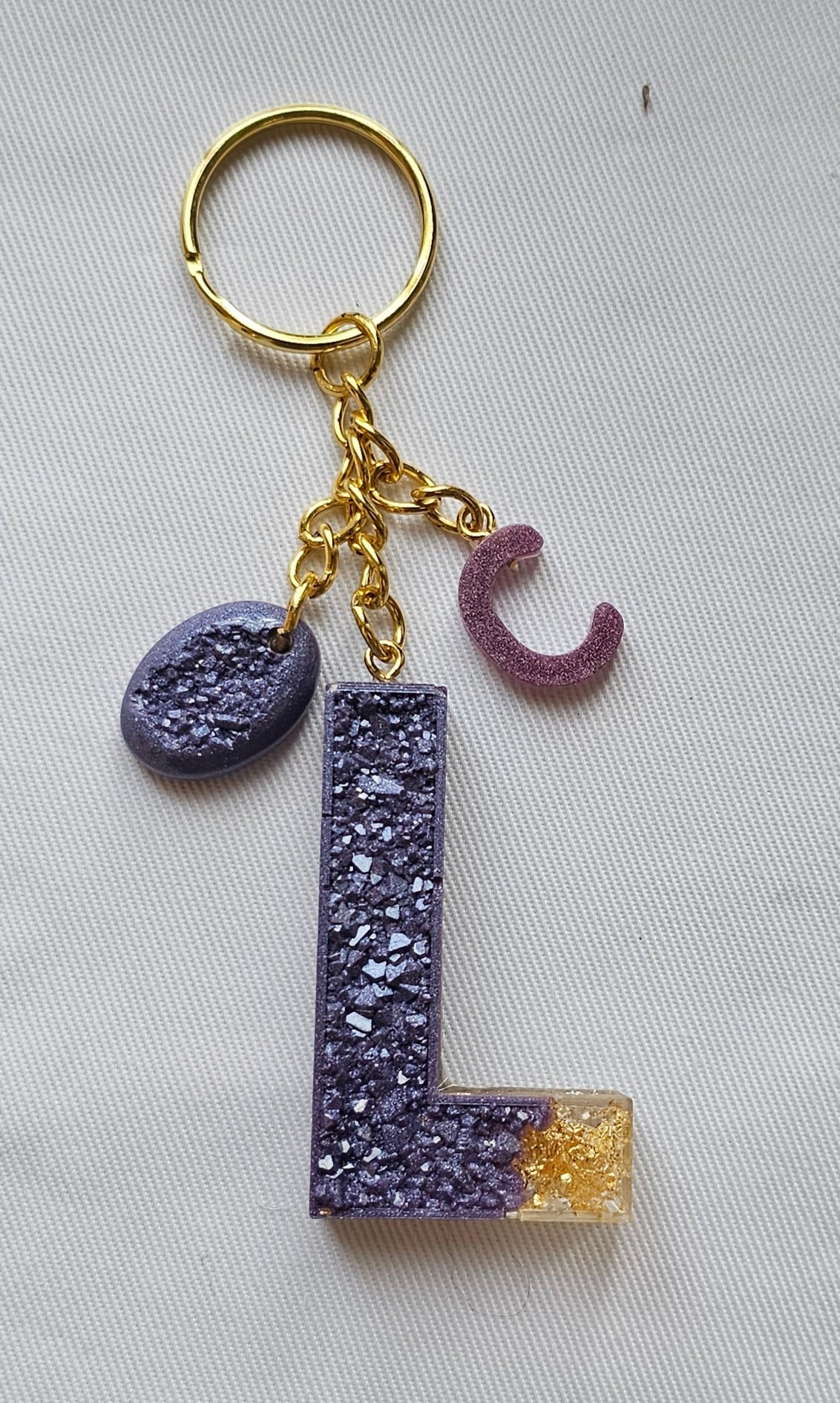 Letter Key Chain Charm Crystal  Glitter Resin Letter Keychain