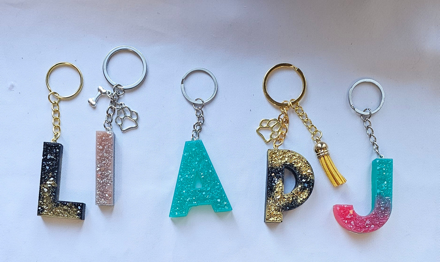 Druzy keychain Letter/ crystal letter keychain/ resin Keychain