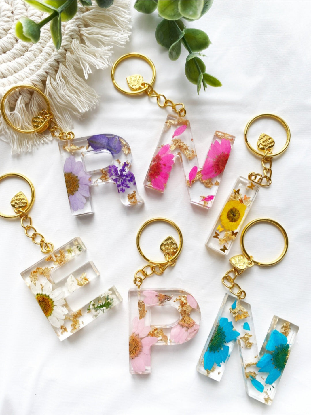 Flower letter keychains