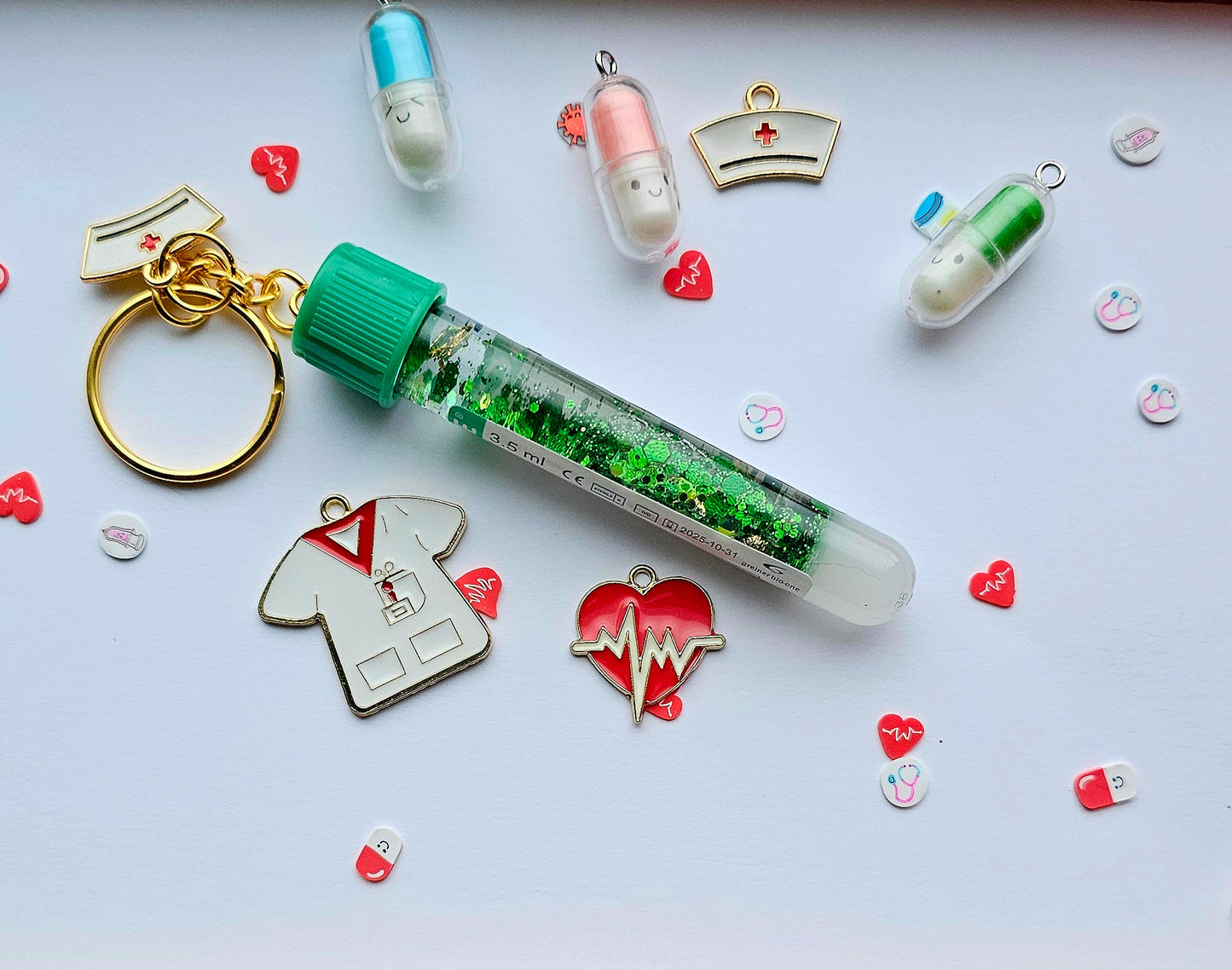 Phlebotomist lab tube keychains/ Blood collection tubes custom medicine, doctor, veterinary,vet lab week