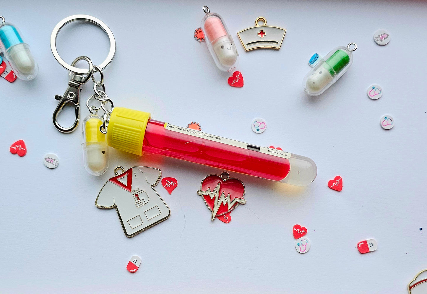 Phlebotomist lab tube keychains/ Blood collection tubes custom medicine, doctor, veterinary,vet lab week