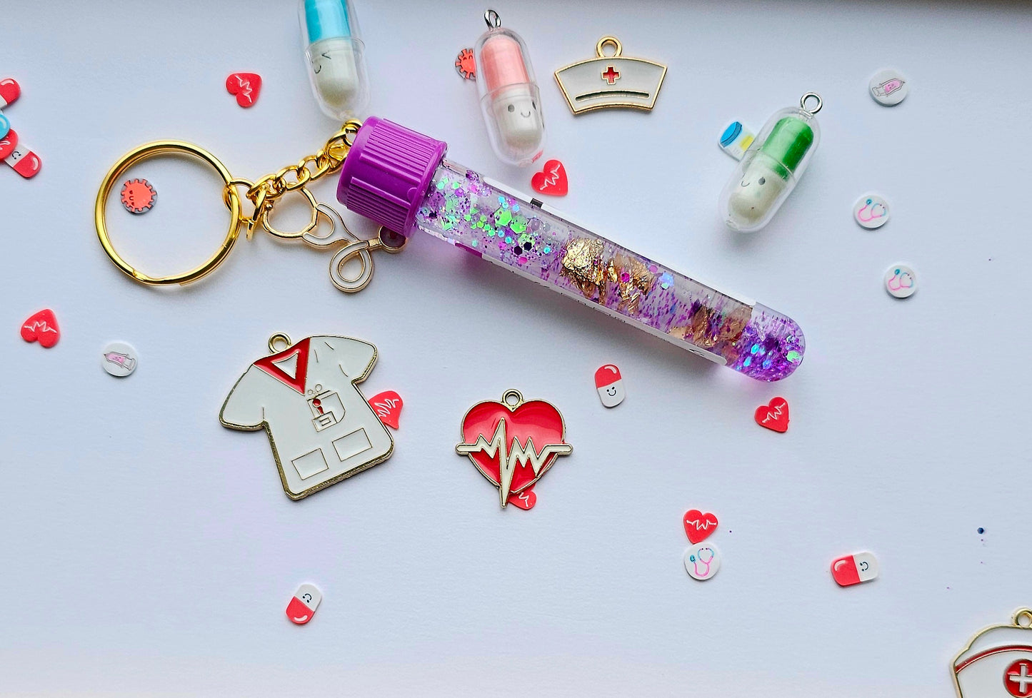 Phlebotomist lab tube keychains/ Blood collection tubes custom medicine, doctor, veterinary,vet lab week