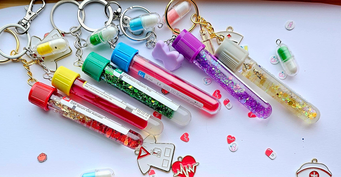 Phlebotomist lab tube keychains/ Blood collection tubes custom medicine, doctor, veterinary,vet lab week