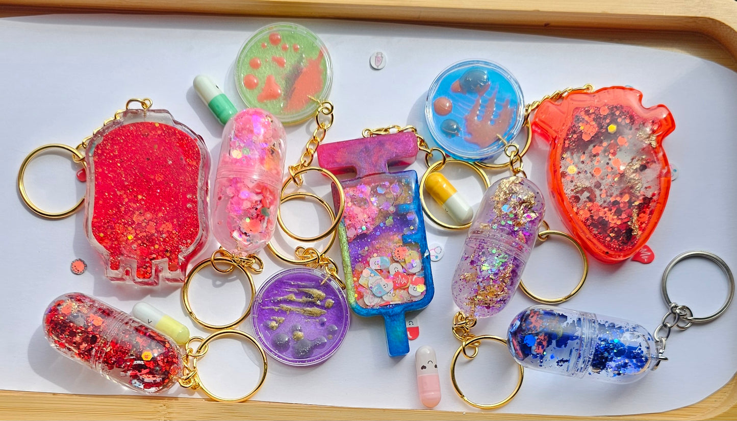 Medical themed resin shaker keychains