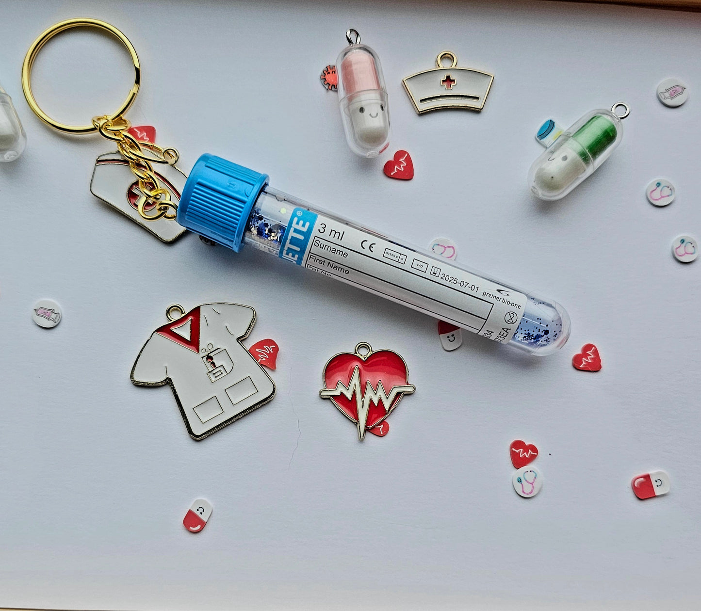 Phlebotomist lab tube keychains/ Blood collection tubes custom medicine, doctor, veterinary,vet lab week