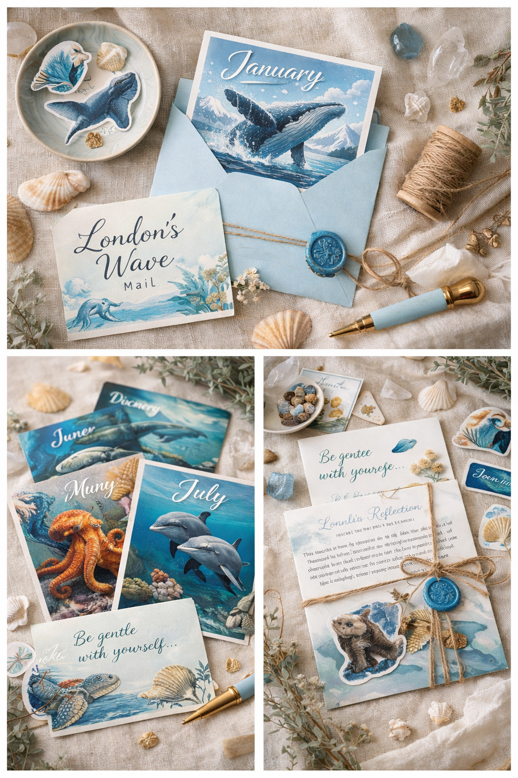 London's Wave, Mail Snail mail club, Monthly art mail club, bookmark, envelope