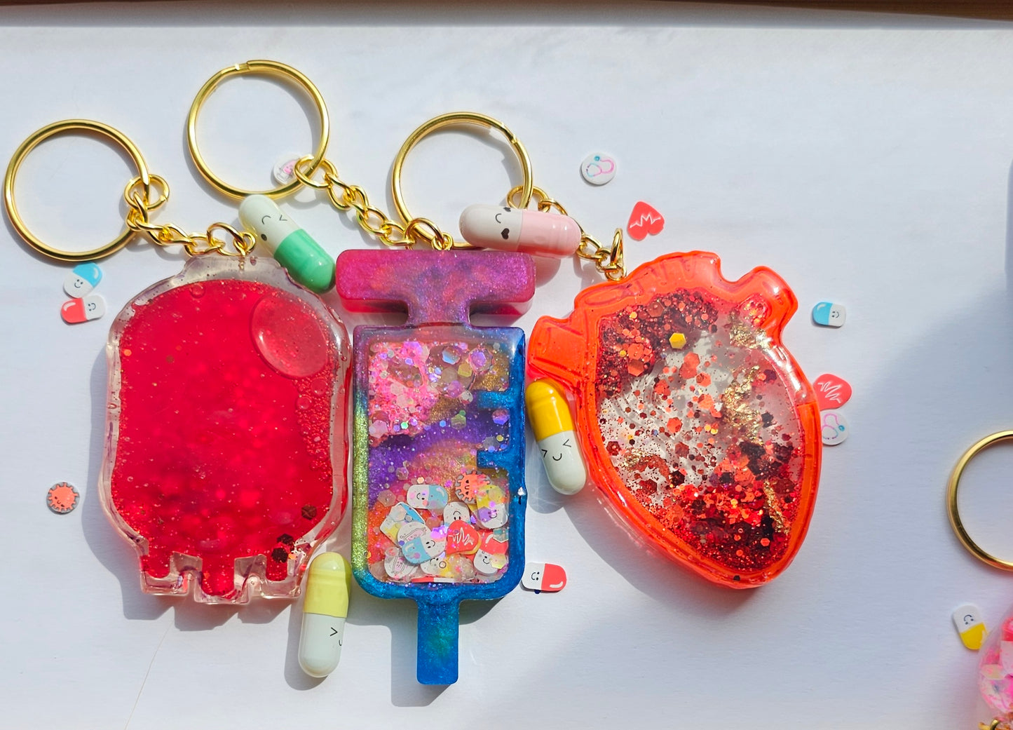 Medical themed resin shaker keychains