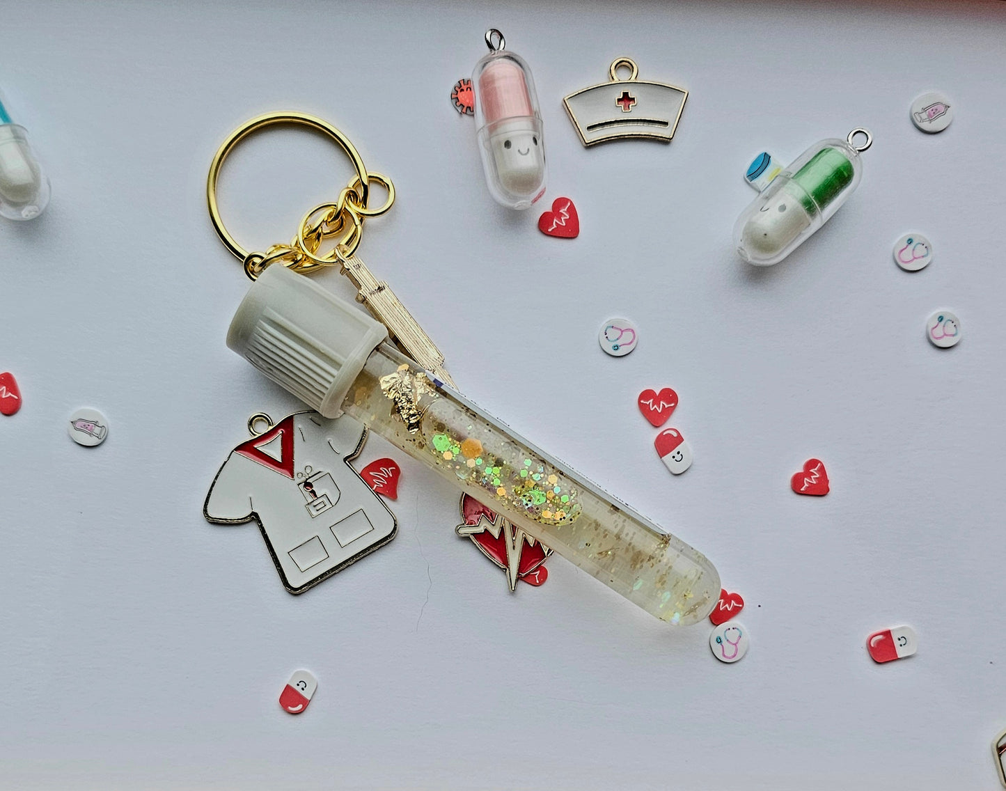 Phlebotomist lab tube keychains/ Blood collection tubes custom medicine, doctor, veterinary,vet lab week