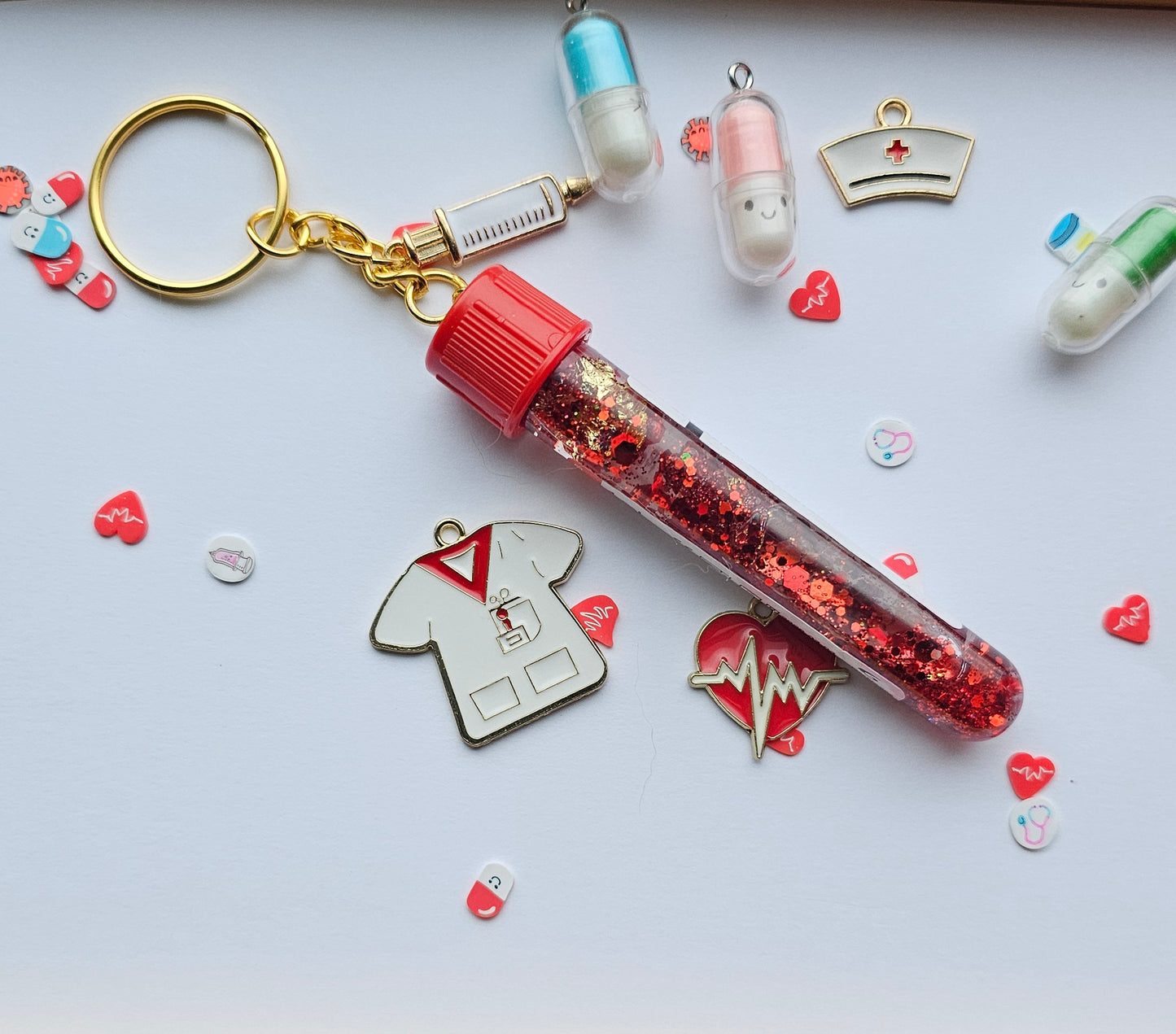 Phlebotomist lab tube keychains/ Blood collection tubes custom medicine, doctor, veterinary,vet lab week