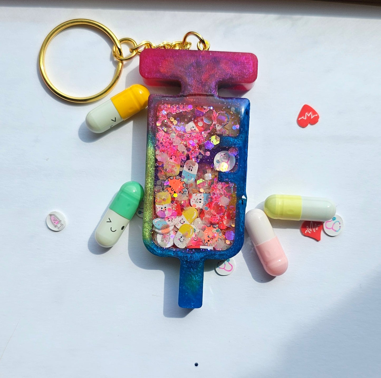 Medical themed resin shaker keychains