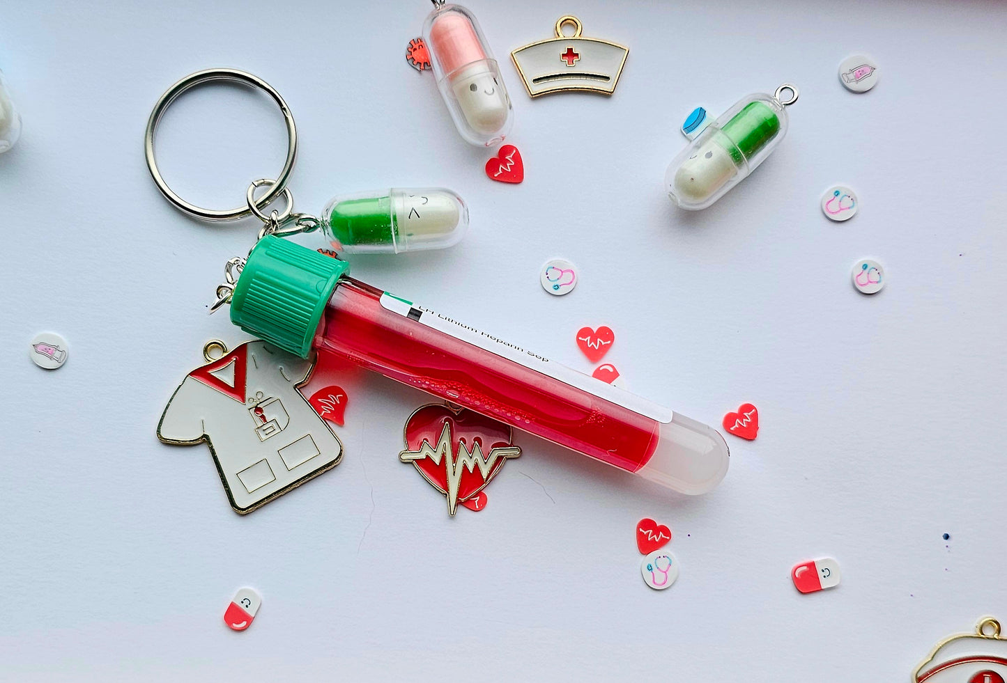 Phlebotomist lab tube keychains/ Blood collection tubes custom medicine, doctor, veterinary,vet lab week