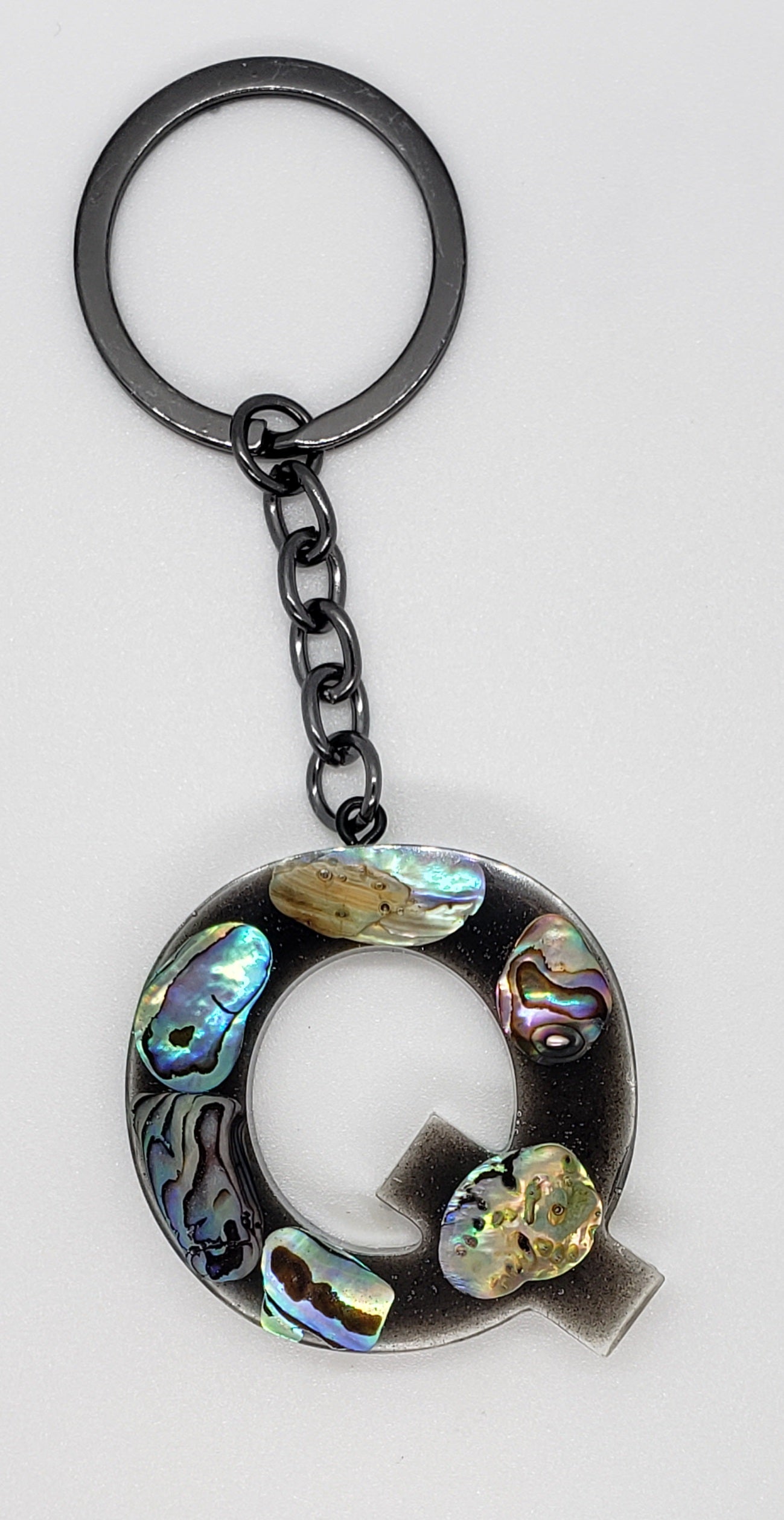 Abalone keychain custom letter initial resin keychain/ Real stones