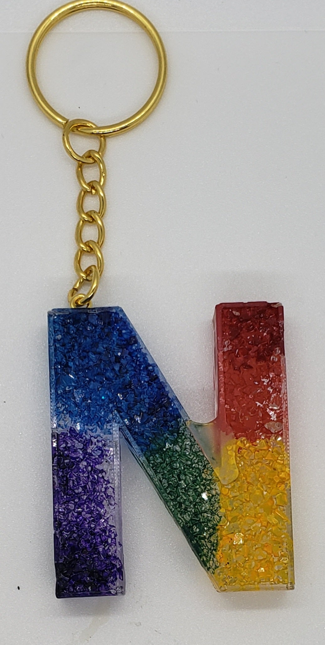 Rainbow Druzy Letter Keychain