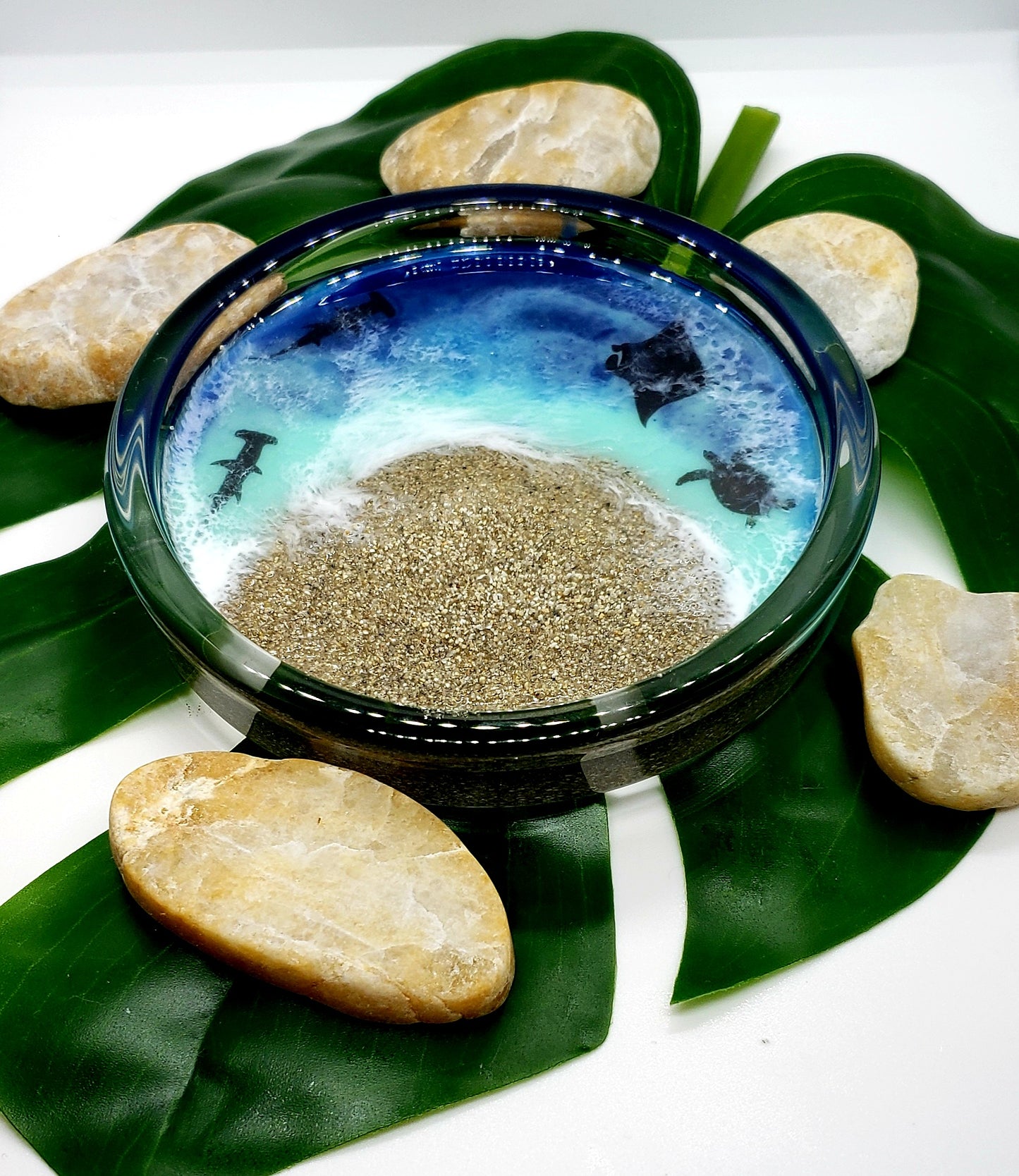 Glass resin ring dish/trinket jewelry dish/beach tray